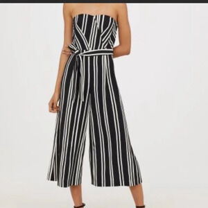 stripped strapless wide leg jumpsuit